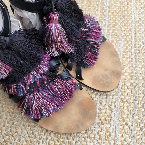 Rebecca Minkoff Elisha Tassle Zip Leather Lace Up Sandals 8.5 - Picture 5 of 7